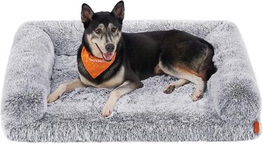 Feandrea FluffyHug Dog Bed, XL Size Dog Cushion, Dog Mat for Medium and Large Dogs, Dog Sofa with Plush Foam, Removable and Washable Cover, 106 x 80 x 23 cm, Ombré Grey PGW233G01