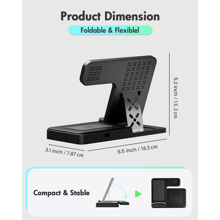 Бездротова зарядка 3-в-1 для Apple iPhone, Apple Watch, AirPods - компактна, для дому, офісу, подорожей