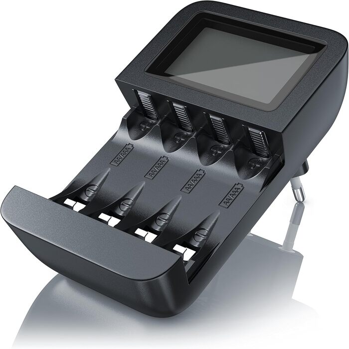 Зарядний пристрій CSL для акумуляторів AA/AAA NiMH з LCD-дисплеєм, 4 слоти, чорний