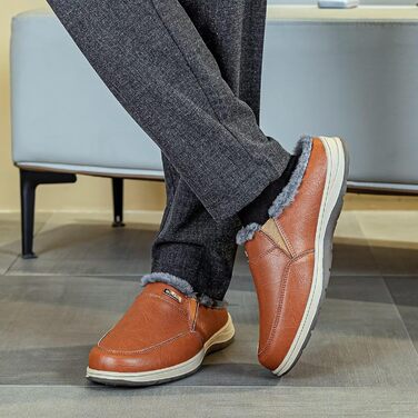 Чоловічі халапи шкіряні зимові теплі з плюшевою підкладкою, тапочки для дому та вулиці (червоно-коричневий, 42 EU)