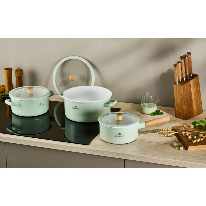 Набір емальованого посуду Gerlach Natur Enamel, пастельно-зелений, 6 предметів