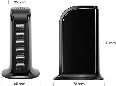 Зарядний пристрій USB мережевий 30W, 6 портів, для iPhone 12/13/14, Samsung Galaxy S22 Ultra/Z Fold/Z Flip, планшетів - Чорний