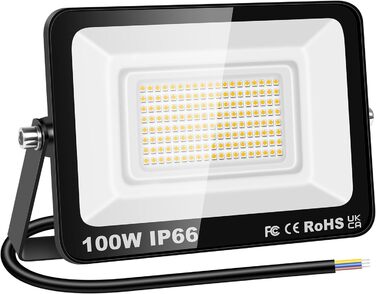 RIGIDON 2x 75W LED Floodlights Outdoor, 7500LM Outdoor Spotlight, 3000K Warm White IP66 Waterproof LED Floodlight, Outdoor Lamp for Garden, Courtyards, Garage, Hotel, Sports Field, Workshop (1 x 100W)