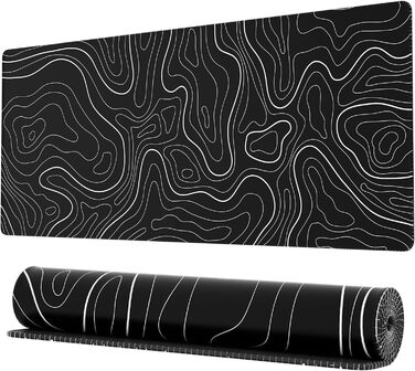 Ігрова мишка pad Ovenbird з прошитими краями, топографічна карта, великий XL килимок для миші 80 x 30 см, чорний.