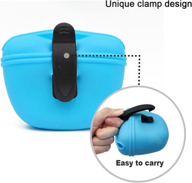 Силіконові мішечки для корму для собак, магнітні мішечки для корму для домашніх тварин для прогулянок та тренувань на відкритому повітрі (1 шт., ) (Чорний та небесно-блакитний)