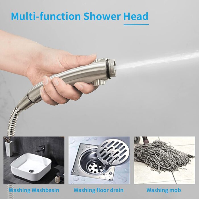 KAIYING Drill-Free High-Pressure Handheld Showerhead with ON/OFF Pause Switch, 3 Spray Modes, Water-Saving Showerhead, Detachable Puppy Shower Accessory (M: Showerhead + Holder + Hose) (Brushed Nickel)