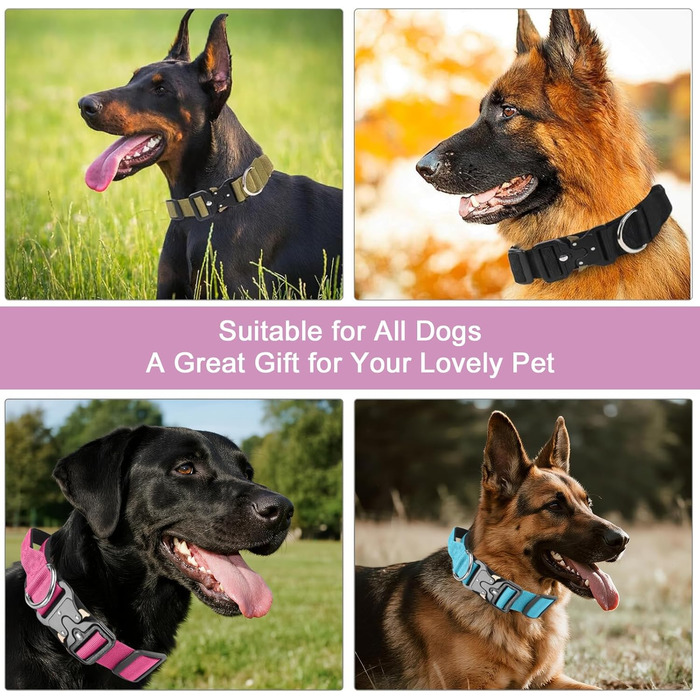 Тактичний нашийник для собак Ledeak з ручкою, регульований, широка підкладка, нашийник з металевою застібкою, навчальний нашийник для собак (фіолетовий, M)