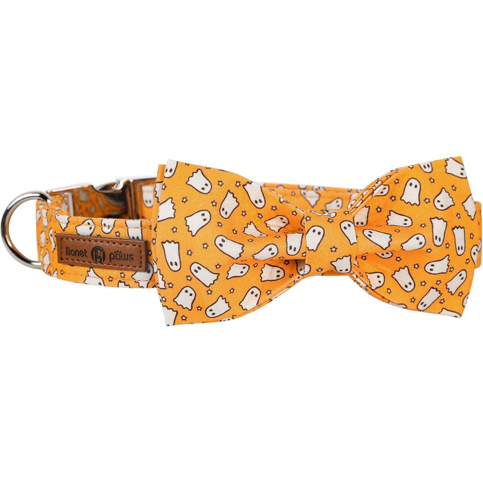 Нашийник для собак Lionet Paws на Halloween з метеликом, бавовна, зручний, з металевим затвором, розмір M (34-55 см), 1 шт. Ghost