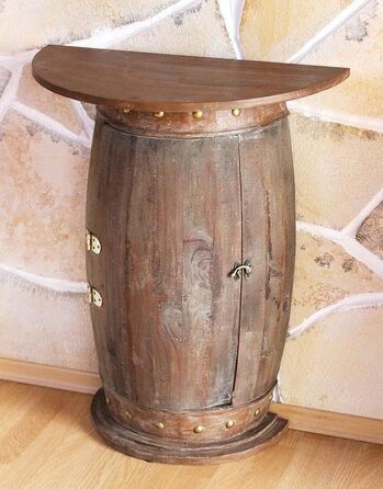 DanDiBo Half-Round Console Table with Wine Rack, Wine Barrel, 0373-R Brown, Wooden Barrel Cabinet, 73 cm Side Table, Console Table, Wall Console, Bar