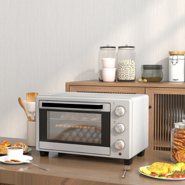 HOMCOM 21L Small Oven, 100°C-230°C, 1 Hour Timer, with 3 Cooking Modes, Wire Rack, Baking Tray, Stainless Steel, 46L x 38.5W x 29H cm, Silver | Aosom