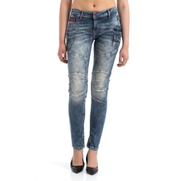 Джинси жіночі Cipo & Baxx з ефектом потертості та дір, блакитні 30W/32L