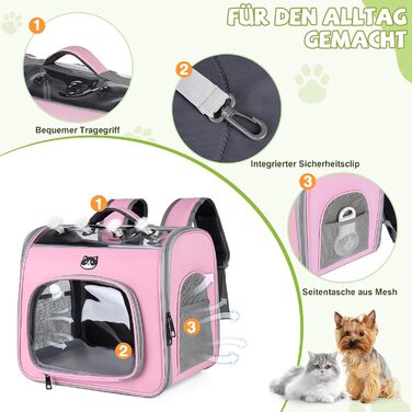 Рюкзак для котів та маленьких собак ALLSOPETS, дихаючий, з фронтальною відкривачкою та страхувальним ремінцем, для подорожей, прогулянок та хайкінгу (Квітково-рожевий)