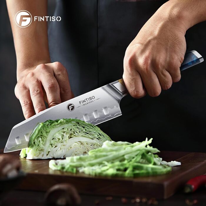 Японський кухонний ніж FINTISO Santoku 20 см, сталь S35VN, 7 шарів, ручка з дерев'яної смоли - ідеальний подарунок