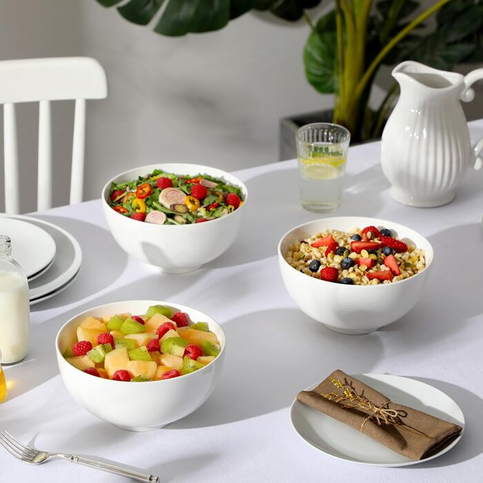 Набір мисок MALACASA, 8 шт., 420 мл, порцеляна. Ідеально для супу, салату, рису, десерту та рамену. Розмір 12,8x12,8x6,5 см, колір кремовий