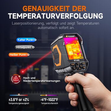 Тепловізор FOXWELL RT280: Портативна інфрачервона камера з LCD-екраном 2.8', роздільна здатність 320x240, діапазон температур -20°C до 550°C, 8GB пам'яті, функція PC-аналізу та відеозапису