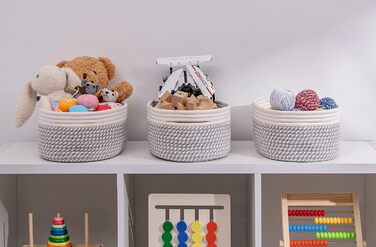 Декоративні кошики для зберігання Regal, плетені кошики з мотузки 33x21 см, набір 3 шт., для іграшок, сміття, організації, зелений, білий, сірий