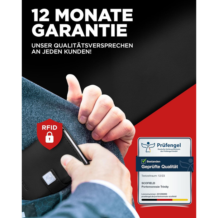 Чоловічий гаманець SF SCOFIELD з відділенням для монет | Тонкий гаманець на 9-11 карток | RFID захист | Чоловіче портмоне | Гаманець з монетницею | Чорний | Slim Wallet