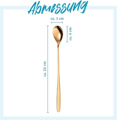 Льодогенератор та ложка для лате-макіато Gräwe з нержавіючої сталі, довга ложка для кави, десертів та холодного чаю, придатна для миття в посудомийній машині, золотиста