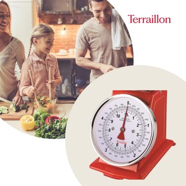 Ваги кухонні TERRAILLON Tradition 500, ручна тара, велике цифрове табло, чаша 1 л, діапазон зважування 5 кг (червоний)