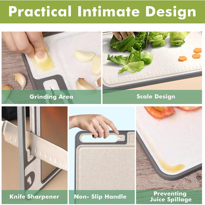 Ніжне велике обрізне дошка XIAPIA з нержавіючої сталі 304 та пластику з точилкою для ножів, 44x30x2,6 см, з соковидавом та лінійкою, антибактеріальне, без BPA