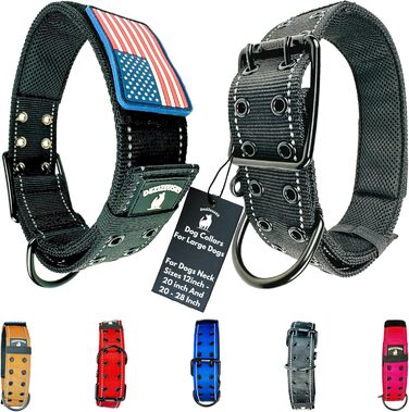 Нашийник для собак K9, тактичний, військового стилю, 5.1 см, міцний нейлон, для великих собак, прапор США (50.8 - 71.1 см, чорний)