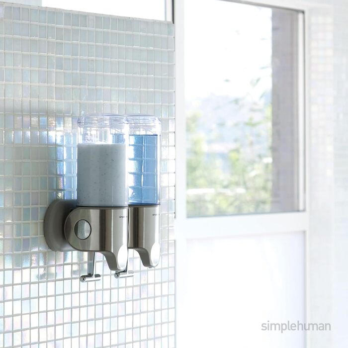 Simplehuman Wall Mounted Double Soap Dispenser - Brushed Stainless Steel, 444ml x 2 - 5 Year Warranty