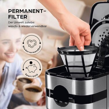 Кавомашина Barista Filterkaffeemaschine з термоканавою, таймер 24 год, постійний фільтр, для 8 чашок кави, для кавової гущі [з нержавіючої сталі] 2) Термокана з нержавіючої сталі