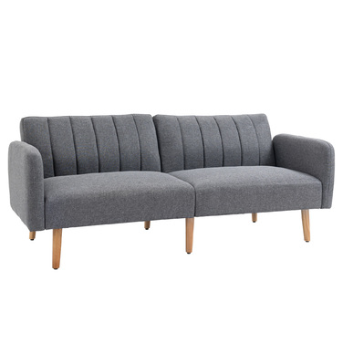 HOMCOM Sleeper Sofa, Convertible Sofa for 2 People, Sofa Bed with Sleeping Function, Linen-like Polyester, Rubber Wood, Grey, 173x75x73cm | Aosom