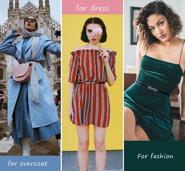 2 жіночі шкіряні ремені Skinny: тонкий, витончений, з золотою пряжкою для суконь та пальто (чорний+білий)