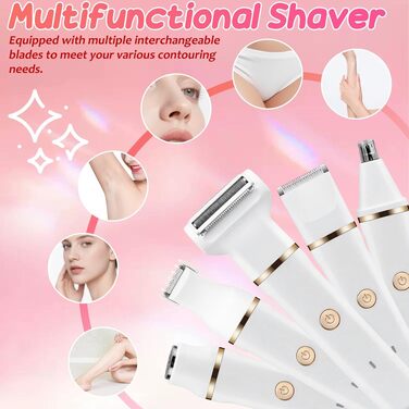 Електрична бритва для жінок 5 в 1 Lady Shaver: набір з 5 змінними насадками для ніг, бікіні та носа, водонепроникна IPX7, для вологого та сухого гоління, біла
