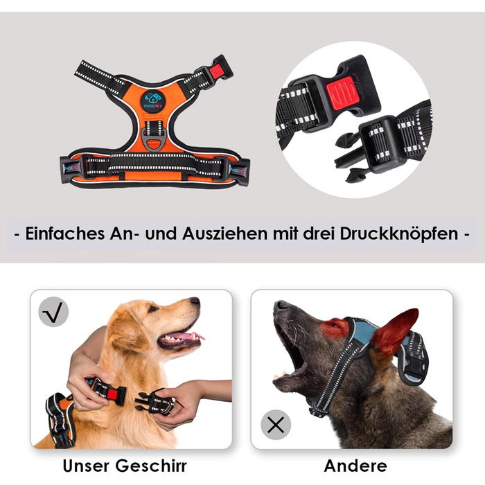 Шлейка для собак PHOEPET з регулюванням, для прогулянок, з карабіном, світловідбиваючими смугами, ручкою для контролю, великі та середні породи собак (L, помаранчевий)