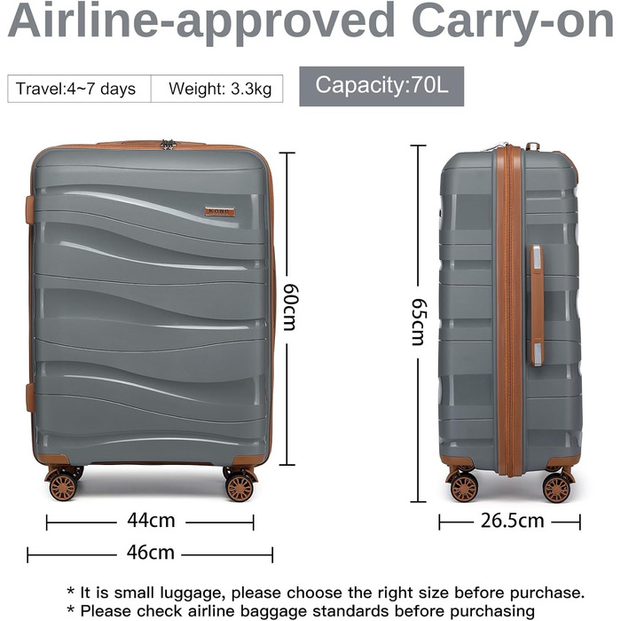 Набір валіз KONO 2 шт: ручна валіза-тележка 56 см + косметичка з поліпропілену, жорсткий корпус, 4 колеса, TSA-замок (кремовий білий)