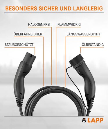 Кабель зарядки LAPP MOBILITY Typ 2, 22 кВт, 7м - для електромобілів, 32А, 3-фазний, IP55, з антикорозійними контактами - PHEV, BEV, EV