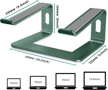 Підставка для ноутбука Orionstar, ергономічна, алюмінієва, з вентиляцією, сумісна з MacBook, Samsung, 10-15.6 дюймів, сіра (зелена)