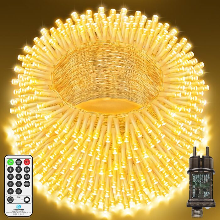 Льо́хка гірлянда JXLEDAYY 1200 LED, 36 м, для вулиці, 8 режимів, таймер, пульт, тепле світло, водонепроникна, для балкона, двору, саду, вечірки, весілля