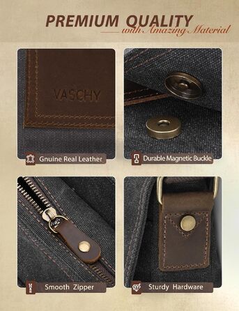 Чоловіча сумка-месенджер VASCHY Vintage з канвасу та натуральної шкіри, класична сумка через плече для роботи та навчання, темно-сіра