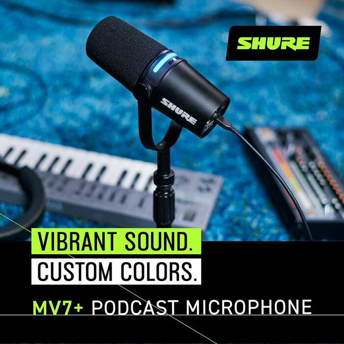 Shure MV7+ Повний комплект для подкастингу: USB/XLR мікрофон, LED-сенсор, автоматичне регулювання, цифровий поп-фільтр, ефекти реверберації - Білий