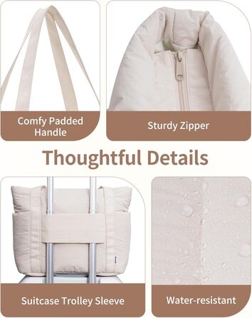 Сумка жіноча Narwey Shopper бежева, велика, легка - для роботи, навчання, як сумка для вчителя з багатьма кишенями