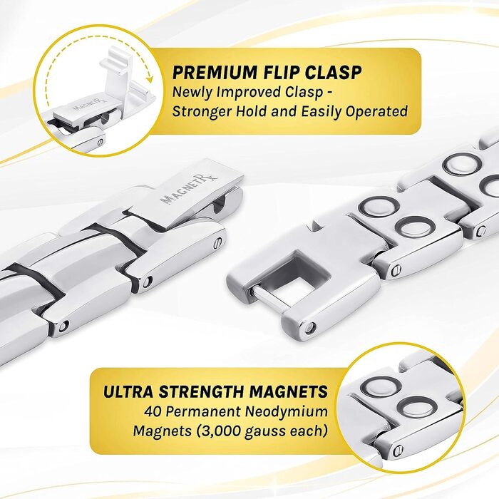 Браслет на руку з титану MagnetRX® Ultrastarkes для жінок – Магнітний браслет з титану, регульований розмір, інструмент для визначення розміру, сріблястий