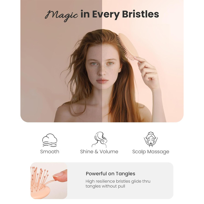 Щітка для волосся AIMIKE без пошкоджень, розпушувач з м'якими щетинками, безболісна розпушувальна щітка для складних вузлів, особливо делікатна до тонкого волосся, ідеальна для догляду за шкірою голови та масажу. Подушковий масажер LuxeSilk