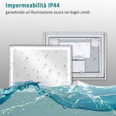 Дзеркало для ванної кімнати YU YUSING з підсвічуванням 60x80 см, протизапітніння, 3 кольори світла, регулювання яскравості, LED, годинник, IP44, металевий каркас, вертикальне, срібне