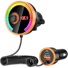 Bluetooth FM-трансмітер Magift 5.4 для авто з LED-підсвіткою, підтримка Siri, Google Assistant, гучний зв'язок, музичний програвач, помаранчевий
