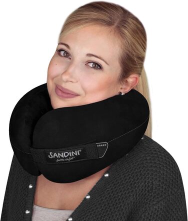 SANDINI TravelFix Regular Size – Microfiber – Premium Travel Pillow Made in EU / Neck Pillow with Ergonomic Support – Free Carrying Bag with Attachment Clip