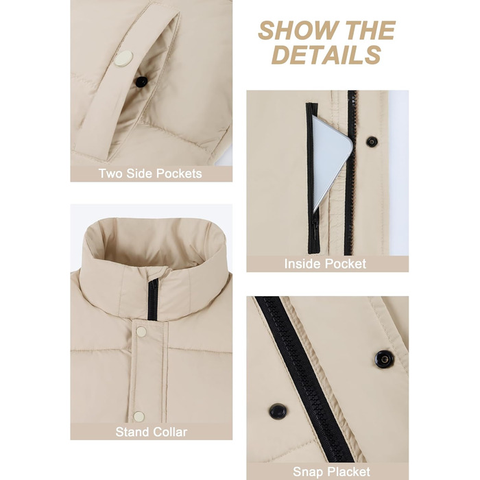 Жіноча жилетка Fengbay Reitweste: безрукавна, з коміром-стійкою, легка, стьобана, утеплена, для осені та зими, кольоро хакі, розмір M