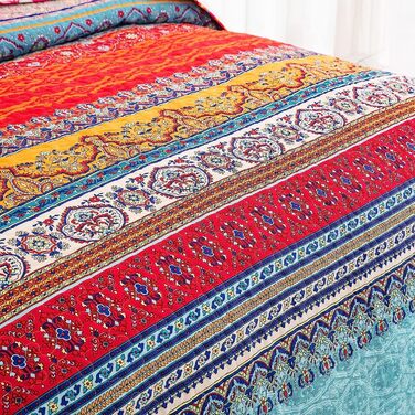 Набір постільної білизни Boho від WONGS: ковдра, покривало та наволочки, блакитний, стилі бохо, смугастий, мікрофібра, повний розмір (198x228.6 см)