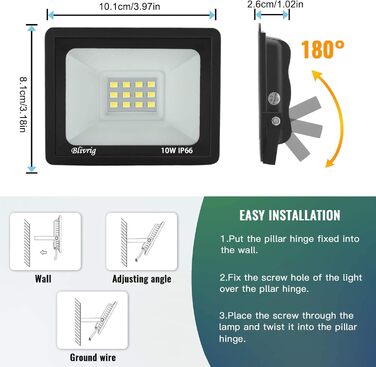 Bright LED Floodlight Outdoor, Warm White, Outdoor Floodlight, Super Bright 10000LM Floodlight, Outdoor Spotlight IP66 Waterproof, 3000K Outdoor Spotlight, Warm Searchlight for Garden, Garage, Yard (Warm White) (Warm White, 10W-NEW)