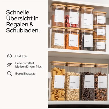 Скляні банки для зберігання KIVY, набір 4 шт (400 мл) з бамбуковими кришками та етикетками