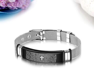 Чоловічий браслет JewelryWe з англійською Біблійною молитвою та хрестом, сталевий ланцюжок, чорний/сріблястий, подарунок для чоловіків