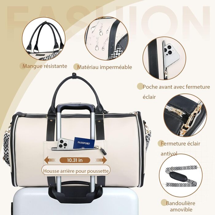 Сумка-органайзер для подорожей 50 л, 2-в-1: сумка та водонепроникне взуття з антизминальним системою для жінок та чоловіків – ідеально для ділових поїздок та відпочинку (Бежевий)