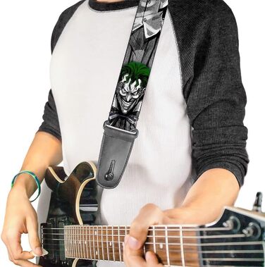 Гітарний ремінь Buckle-Down з дизайном 'Веселий Джокер', чорний/білий, 34-60 дюймів